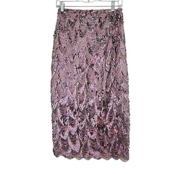 Zara Iridescent Pink & Purple Scalloped Sequin Mermaid Midi Pencil Skirt Size XS - Picture 5 of 15